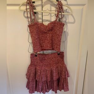 RESET maroon and white smocked two piece set